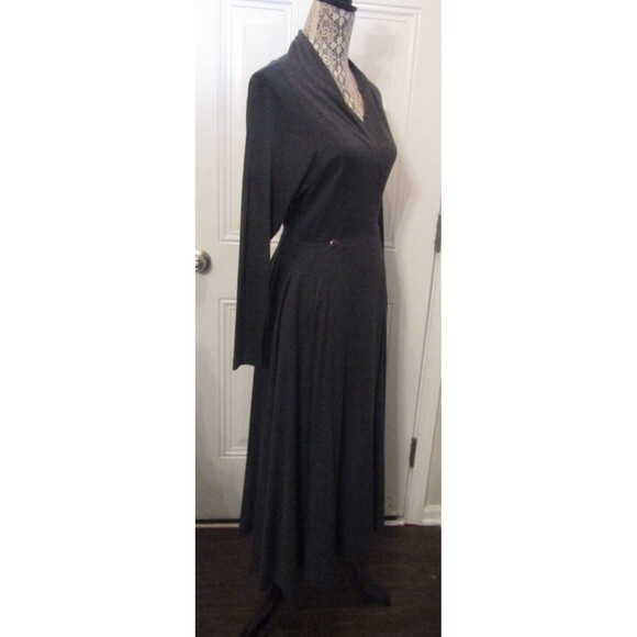 TOGETHER! Womens Charcoil Grey Midi Wrap Dress Side Pockets Flare Skirt Size S - Picture 7 of 8